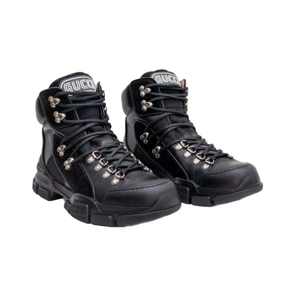 Gucci Flashtrek Black Leather High Top Hiking Boots Mens Size UK 7 US 8 Chunky